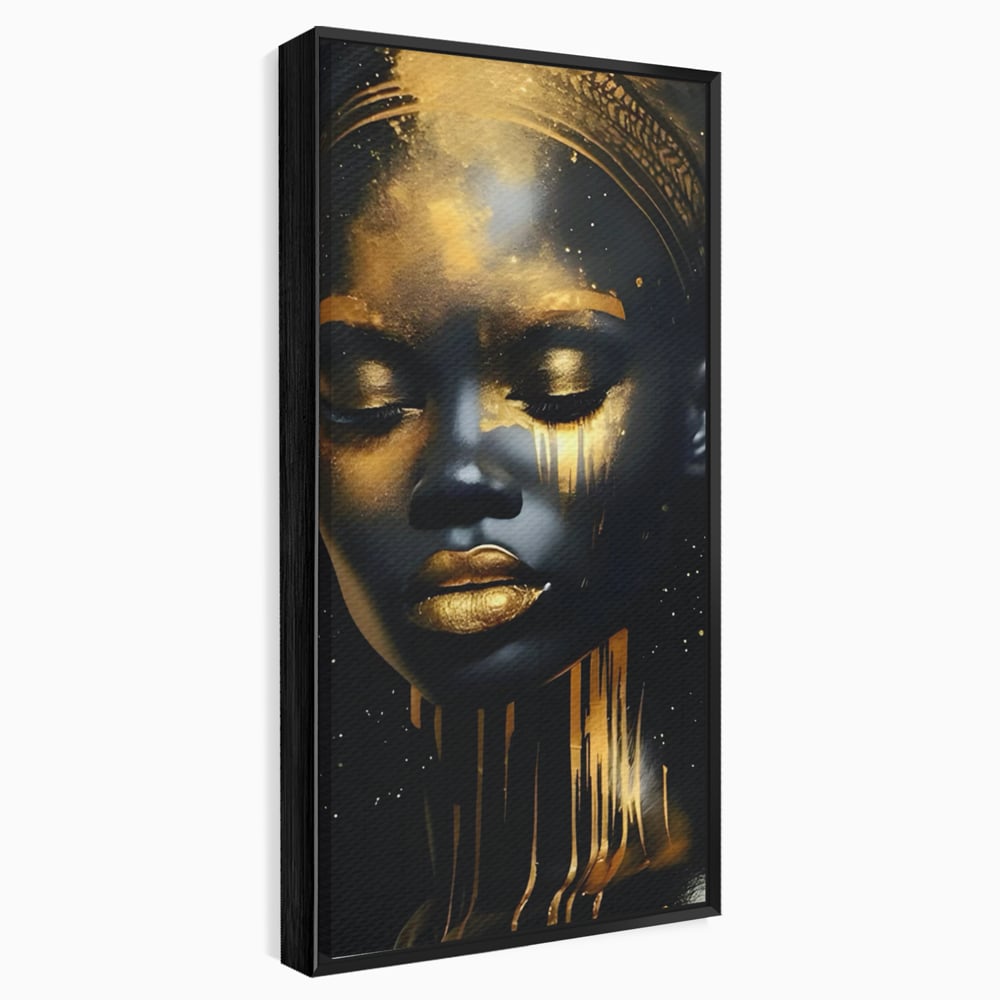 Tablou canvas cu tablou canvas cu portret de femeie, in rama de aluminiu negru